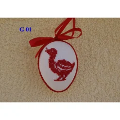 Kreuzstich Osterei Handarbeit gestickt  Oster Motiv   9cm, rot weiß,