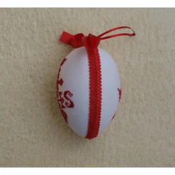 Kreuzstich Osterei Handarbeit gestickt  religiöses Motiv   12cm, rot weiß,