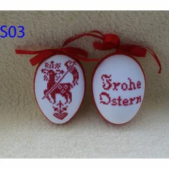 Kreuzstich Osterei Handarbeit gestickt  religiöses Motiv   12cm, rot weiß,