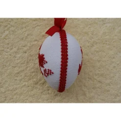 Kreuzstich Osterei Handarbeit gestickt  Oster Motiv   9cm, rot weiß,