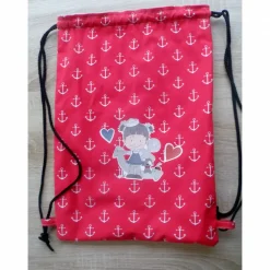 "Krims - Krams Büdel" maritim rot/weiß mit Ankermädchen / Turnbeutel für den Kindergarten und Grundschule