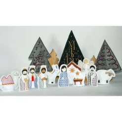 Krippenfiguren Heilige Familie Weihnachtsdeko X-Mas bestickte LED-Teelichtcover weißer Filz weihnachtliche Dekoration