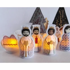 Krippenfiguren Heilige Familie Weihnachtsdeko X-Mas bestickte LED-Teelichtcover weißer Filz weihnachtliche Dekoration