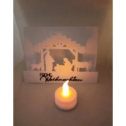 Krippen-Karte, beleuchtete Krippe, Weihnachtskarte als Krippe