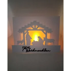Krippen-Karte, beleuchtete Krippe, Weihnachtskarte als Krippe