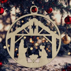 Krippenszene Geschenkanhänger & Christbaumanhänger aus Holz – Weihnachtsanhänger aus Birkensperrholz, lasergeschnitten