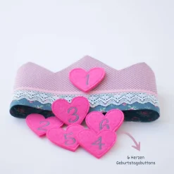 Krone für den Kindergeburtstag, Geburtstagskrone mit Zahlen, Krone 1. Geburtstag, Stoffkrone für Mädchen