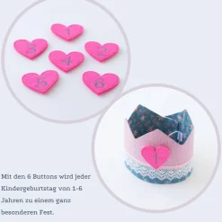 Krone für den Kindergeburtstag, Geburtstagskrone mit Zahlen, Krone 1. Geburtstag, Stoffkrone für Mädchen
