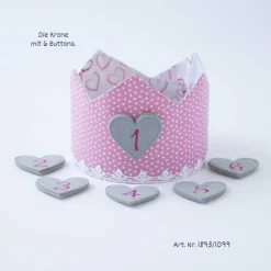 Krone für den Kindergeburtstag, Geburtstagskrone mit Herz-Button, Kindergeburtstagskrone, Krone rosa Geburtstag