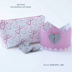 Krone für den Kindergeburtstag, Geburtstagskrone mit Herz-Button, Kindergeburtstagskrone, Krone rosa Geburtstag