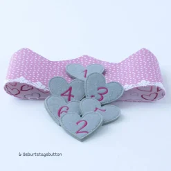 Krone für den Kindergeburtstag, Geburtstagskrone mit Herz-Button, Kindergeburtstagskrone, Krone rosa Geburtstag