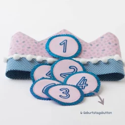 Krone für den Kindergeburtstag, Kindergeburtstagskrone, Geburtstagskrone mit Zahlen, Krone mit Bommeln