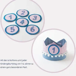 Krone für den Kindergeburtstag, Kindergeburtstagskrone, Geburtstagskrone mit Zahlen, Krone mit Bommeln