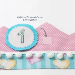 Krone für den Kindergeburtstag, Geburtstagskrone, Kindergeburtstag Krone, Krone für Mädchen, Herzen, Bommeln