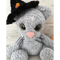 Kätzchen mit Hexenhut und Kürbis (25 cm)