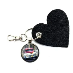 Kuba Oldtimer Schlüsselanhänger mit Foto Cabochon und Filzherz made in Deutschland