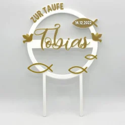 Kuchen Topper zur Taufe - personalisiert mit Farbe, Name & Datum