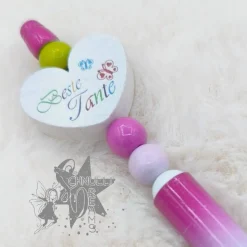 Kugelschreiber in pink / weiß / gelb - Beste Tante  - Motivherz -   incl. Ersatzmine