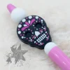 Kugelschreiber in pink  /schwarz /  weiß -  Silikon Totenkopf - Skull -  incl. Ersatzmine