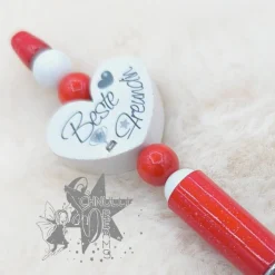 Kugelschreiber in rot / weiß - Beste Freundin - Motivherz -   incl. Ersatzmine
