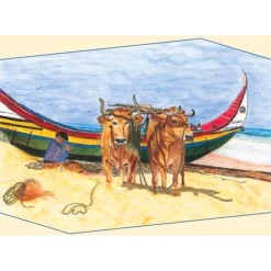 Kunst–Doppelkarte - „Algarvefischer“ - bewusst ohne Textvorgabe - Design  Ulrike Kröll.