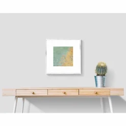 Kunstdruck im Vintage-Look, gelber Baum im Frühling vor grünem Hintergrund, Größen 13 x 13 cm + 20 x 20 cm