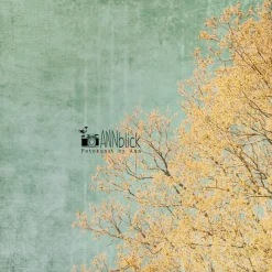 Kunstdruck im Vintage-Look, gelber Baum im Frühling vor grünem Hintergrund, Größen 13 x 13 cm + 20 x 20 cm