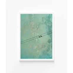 Kunstdruck "In Love", verliebtes Vogelpaar auf der Stromleitung, marmoriert, für Verliebte, Hochzeit