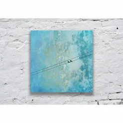 Kunstdruck "In Love", verliebtes Vogelpaar auf der Stromleitung, Blau Eisblau Marmoriert, für Verliebte, Hochzei