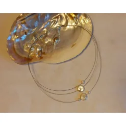 Kurzkette dreisträngig Biwaperlen-Münzen in weiß