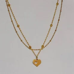 Kurzkette/Layerkette mit Herz-Anhänger Edelstahl vergoldet