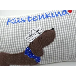 Kuschelkissen  Hund Dackel Teckel Ahoi  Wunschnamen Taufkissen Geburtskissen - Schmusekissen Kissen mit Namen