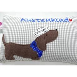 Kuschelkissen  Hund Dackel Teckel Ahoi  Wunschnamen Taufkissen Geburtskissen - Schmusekissen Kissen mit Namen
