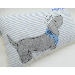 Kuschelkissen  Hund Dackel Teckel Ahoi  Wunschnamen Taufkissen Geburtskissen - Schmusekissen Kissen mit Namen