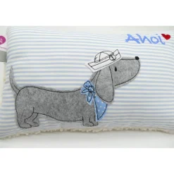 Kuschelkissen  Hund Dackel Teckel Ahoi  Wunschnamen Taufkissen Geburtskissen - Schmusekissen Kissen mit Namen