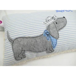 Kuschelkissen  Hund Dackel Teckel Ahoi  Wunschnamen Taufkissen Geburtskissen - Schmusekissen Kissen mit Namen