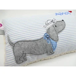 Kuschelkissen  Hund Dackel Teckel Ahoi  Wunschnamen Taufkissen Geburtskissen - Schmusekissen Kissen mit Namen