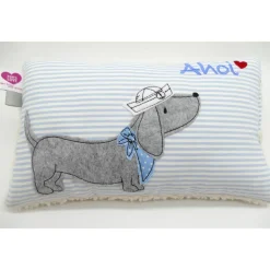 Kuschelkissen  Hund Dackel Teckel Ahoi  Wunschnamen Taufkissen Geburtskissen - Schmusekissen Kissen mit Namen