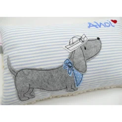 Kuschelkissen  Hund Dackel Teckel Ahoi  Wunschnamen Taufkissen Geburtskissen - Schmusekissen Kissen mit Namen