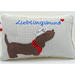 Kuschelkissen  Hund Dackel Teckel Ahoi  Wunschnamen Taufkissen Geburtskissen - Schmusekissen Kissen mit Namen