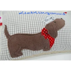 Kuschelkissen  Hund Dackel Teckel Ahoi  Wunschnamen Taufkissen Geburtskissen - Schmusekissen Kissen mit Namen