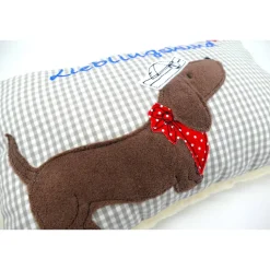 Kuschelkissen  Hund Dackel Teckel Ahoi  Wunschnamen Taufkissen Geburtskissen - Schmusekissen Kissen mit Namen