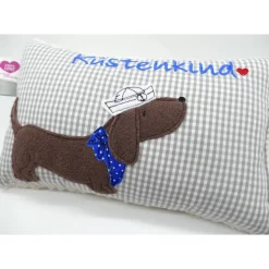 Kuschelkissen  Hund Dackel Teckel Ahoi  Wunschnamen Taufkissen Geburtskissen - Schmusekissen Kissen mit Namen