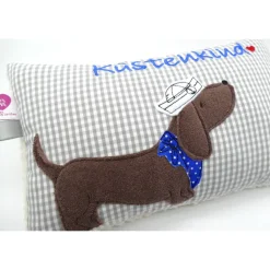 Kuschelkissen  Hund Dackel Teckel Ahoi  Wunschnamen Taufkissen Geburtskissen - Schmusekissen Kissen mit Namen