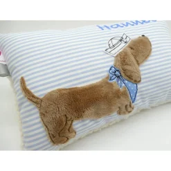 Kuschelkissen  Hund Dackel Teckel Ahoi  Wunschnamen Taufkissen Geburtskissen - Schmusekissen Kissen mit Namen