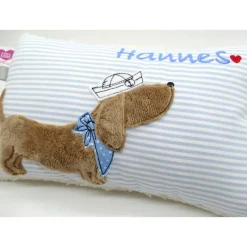 Kuschelkissen  Hund Dackel Teckel Ahoi  Wunschnamen Taufkissen Geburtskissen - Schmusekissen Kissen mit Namen