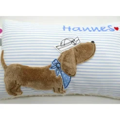 Kuschelkissen  Hund Dackel Teckel Ahoi  Wunschnamen Taufkissen Geburtskissen - Schmusekissen Kissen mit Namen