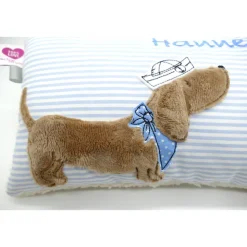 Kuschelkissen  Hund Dackel Teckel Ahoi  Wunschnamen Taufkissen Geburtskissen - Schmusekissen Kissen mit Namen