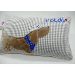 Kuschelkissen  Hund Dackel Teckel Ahoi  Wunschnamen Taufkissen Geburtskissen - Schmusekissen Kissen mit Namen