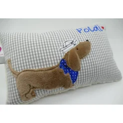 Kuschelkissen  Hund Dackel Teckel Ahoi  Wunschnamen Taufkissen Geburtskissen - Schmusekissen Kissen mit Namen